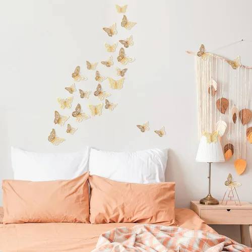 Miniatura 6 de Crosize - 72 piezas de decoraciones de mariposas doradas, 3 tamaños, 3 estilos, decoración de pared de mariposas 3D, decoraciones para fiestas