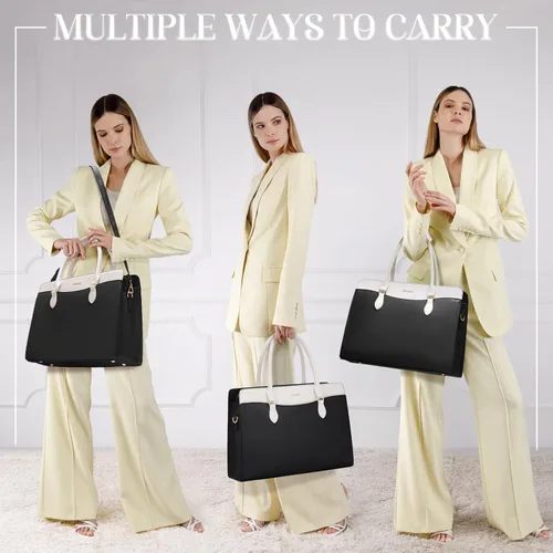 Miniatura 2 de Bolsa para laptop RAINSMORE para mujeres de 15.6 pulgadas, impermeable, de cuero PU, bolsas de mano grande para laptop, bolsa de trabajo profesional