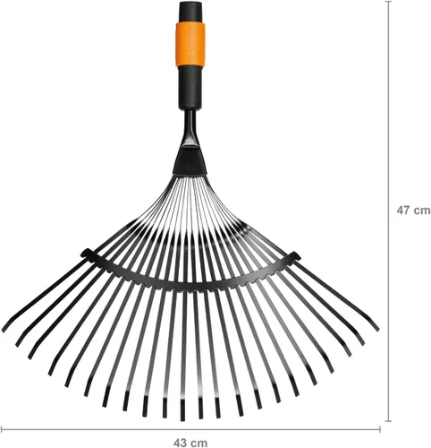 Miniatura 2 de Fiskars QuikFit 1000644 - Rastrillo para hojas, con 20 púas, anchura: 16.9 in, dientes de acero, negro/naranja