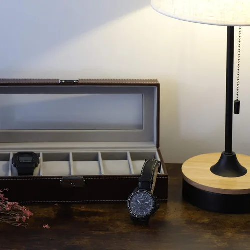 Miniatura 7 de NEX Caja de reloj organizador para hombres de piel sintética superior de cristal para el almacenamiento de relojes