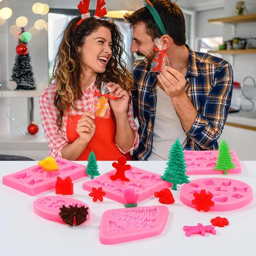 Miniatura 7 de Moldes de silicona para fondant de Navidad, lindo árbol de Navidad, Papá Noel, oso amoroso, alce, muñeco de nieve, invierno, congelado, fiesta