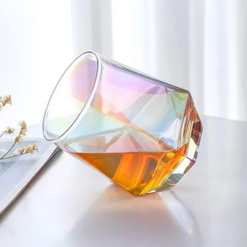 Miniatura 6 de Copa de vino sin tallo para vino tinto y blanco, cristalería iridiscente en forma de diamante para whisky, cóctel, regalo para aniversario, boda