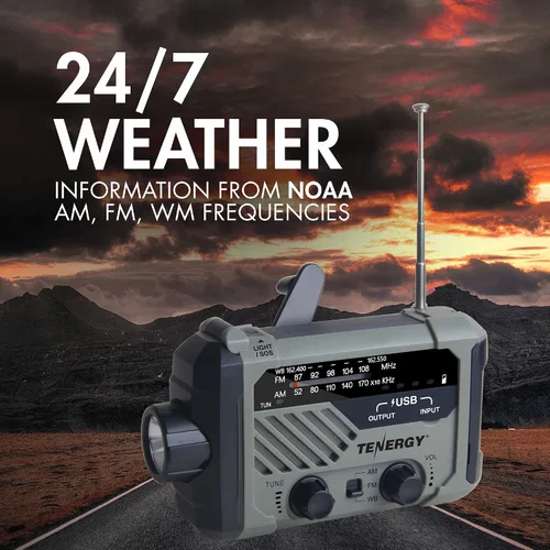 Miniatura 4 de Tenergy Radio meteorológica multifuncional con manivela con linternas LED, alarma SOS, cargador de teléfono celular, radiofrecuencias AM/FM/NOAA