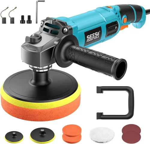 Seesii Pulidora de búfer para automóvil de 1600 W, 7 pulgadas/6 pulgadas, velocidad variable de 2056-3600 rpm, pulidora rotativa con motor de cobre