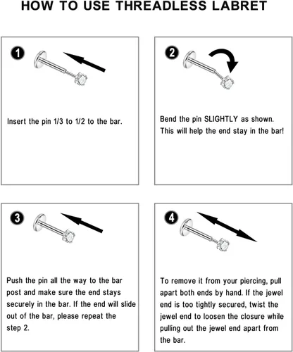 Miniatura 3 de FANSING 316L Surgical Steel Threadless Push Pin Labret Studs