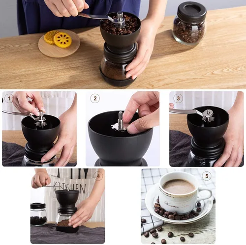 Miniatura 7 de PARACITY Molinillo Manual de Granos de Café con Rebaba de Cerámica, Molinillo de Café Manual Pequeño con 2 Frascos de Vidrio (11 Onzas por Frasco)