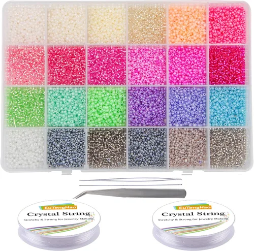 EuTengHao 15646 cuentas de semillas de poni de 0.079 pulgadas (0.079 in) cuentas de vidrio para la cintura con dijes, accesorios de joyería, pinzas,