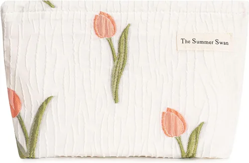 The Summer Swan Kit de higiene de cuidado de la piel lindo estuche de maquillaje de gran tamaño con flores para el período de la tarde, Tulipan