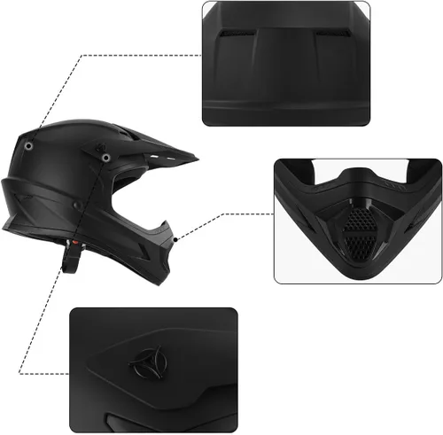Miniatura 9 de TCT-MOTORPARTS DOT - Casco de motocross para niños y jóvenes, casco de cara completa para motocross, ATV, todoterreno, cuatro ruedas, negro mate