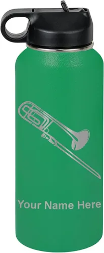 Miniatura 27 de LaserGram Botella de agua personalizada, trombón, acero inoxidable de doble pared aislada al vacío con popote superior, regalo grabado personalizado