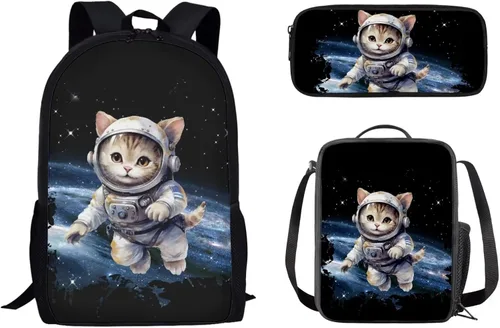 Miniatura 14 de Paquete de 3 bolsas escolares con estampado de bandera estadounidense para niños, mochila de gran capacidad para laptop, con cremallera, estuche