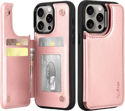 Miniatura 11 de Arae Funda para iPhone 13 con tarjetero - Funda tipo cartera con bolsillos para tarjetas de piel sintética con tapa trasera para iPhone 13 de 6.1