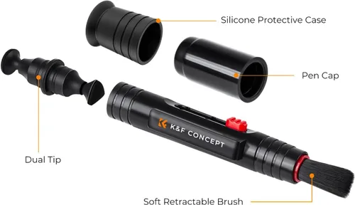 Miniatura 8 de K&F CONCEPT Bolígrafo profesional de limpieza de lentes con cepillo suave, bolígrafo de limpieza de lentes de cabeza de carbono compatible