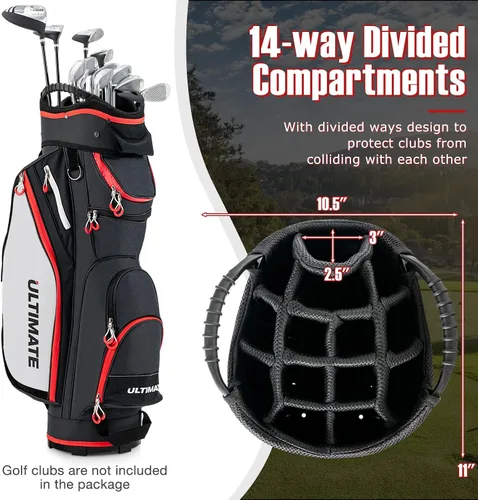 Miniatura 2 de GYMAX Bolsa de golf, bolsa de carrito de golf con divisor de 14 vías con capucha de lluvia y bolsa enfriadora, bolsa de golf impermeable para Negro