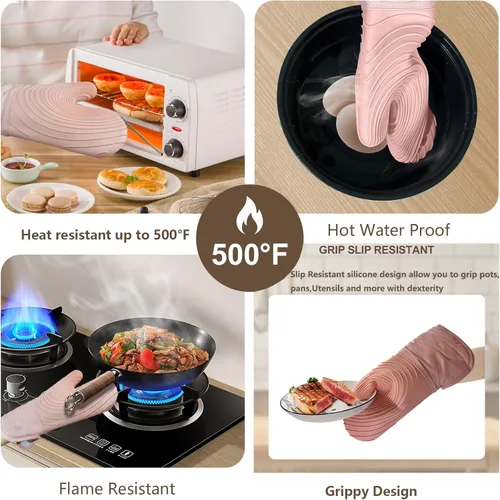 Miniatura 4 de Manoplas de horno de silicona, resistentes al calor, 500 °F, agarre duradero, antideslizante, manoplas de horno para cocina, resistentes al calor
