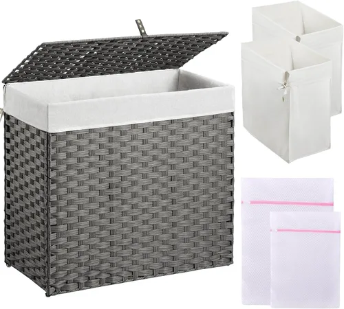 Miniatura 15 de Greenstell Cesta de ropa sucia con tapa, cesta de ropa de 60L con 2 bolsas de forro extraíbles y 2 bolsas de malla para lavandería, cesta de ropa