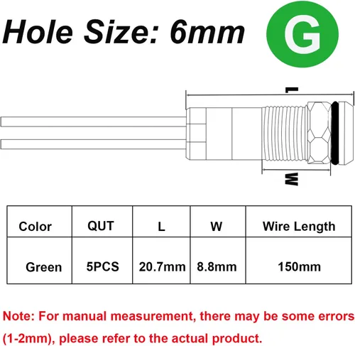 Miniatura 2 de smseace Paquete de 5 1/4'' (6mm) AC/DC12-24V Luz indicadora LED Impermeable IP65 Luces LED de 24 voltios Lámpara piloto metálica verde Luz