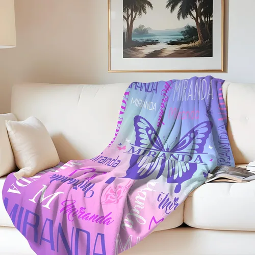 Miniatura 2 de Manta de nombre personalizada para adultos y niños, manta de nombre personalizada – 9 colores, 7 tamaños, manta de franela gruesa, manta de nombre