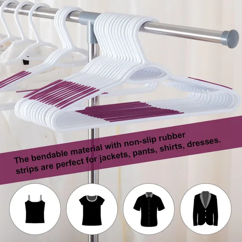 Miniatura 2 de Paquete de 30 perchas de plástico flexibles, ligeras, antideslizantes, para ropa, trajes, color morado Paquete de 30 púrpura