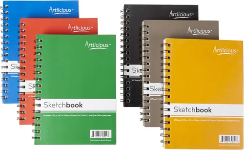 Miniatura 2 de Artlicious Paquete de 6 cuadernos de bocetos, 5.5 x 8.5 pulgadas, cuadernos de dibujo en espiral, cuaderno de dibujo para dibujar arte, paquete de 6