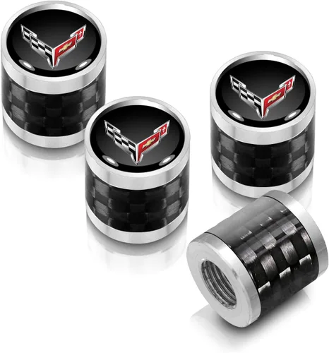 iPick Image para Chevrolet Corvette C8 Logo en negro en barril de fibra de carbono real Tapones de vástago de válvula de neumático de aluminio Negro