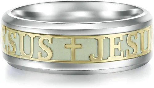 Miniatura 2 de hohrayway Anillo luminoso con cruz de Jesús y Cristianos, de titanio, fluorescente, adornos, regalo para hombres y mujeres, talla 6