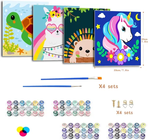Miniatura 5 de CarlonLin Paquete de 4 pinturas enmarcadas por números para niños, pintura por números para niños de 8 a 12 años, kits de pintura por números
