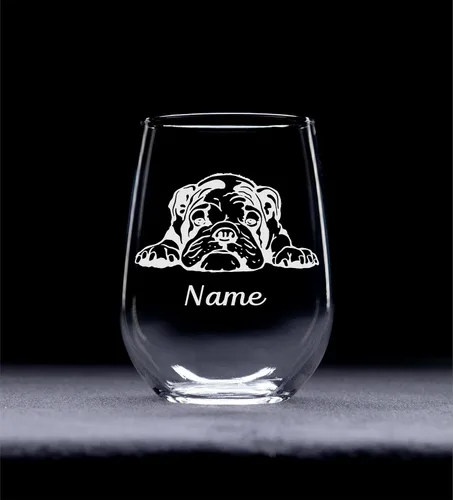 Miniatura 2 de C M Copa de vino sin tallo con bulldog inglés y nombre, 17 onzas, regalo personalizado para perros para mujeres y hombres, vidrio transparente