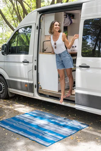 Miniatura 2 de CGEAR RV Comfort - Tapete para exteriores sin arena, (XS) 4 x 5 pies, color azul marino, tapete de PVC suave para patio, caravana, campamento, toldo
