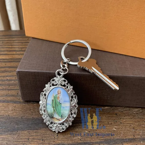 Miniatura 3 de 12 piezas de anillo de metal de San Judas Keychian favores de bautismo niño y niña recuerdos de bautizo San Judas