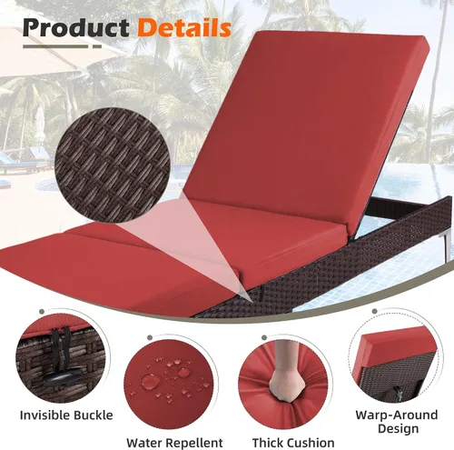 Miniatura 5 de HOMREST Tumbona para exteriores, silla de mimbre para patio con respaldo neumático ajustable, silla de ratán para piscina para tomar el sol adecuada