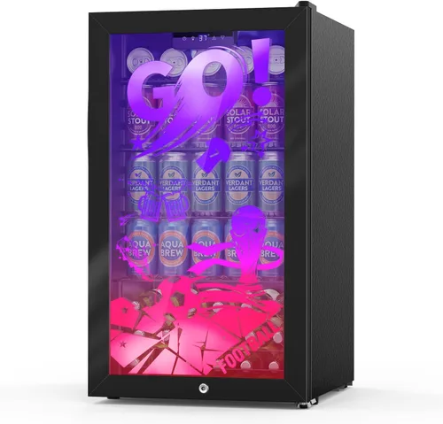 Miniatura 29 de Velivi Mini refrigerador con puerta de cristal, nevera pequeña, escritorio, enfriador de bebidas para bebidas de cerveza, 1.4 pies cúbicos