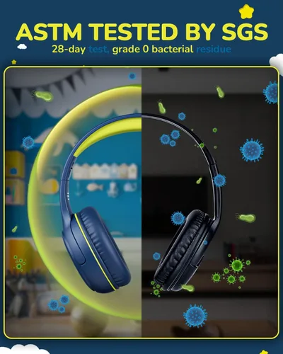 Miniatura 3 de awatrue - Audífonos para niños para la escuela, con cable, con micrófono, enchufe a granel, para niños y niñas de 3+ años, azul, verde