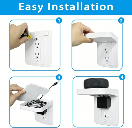 Miniatura 4 de Soporte de Estante para Tomacorriente Compatible con Receptáculo Decorador, Decoración de Baño con Gestión de Cables Integrada, Ahorro de Espacio