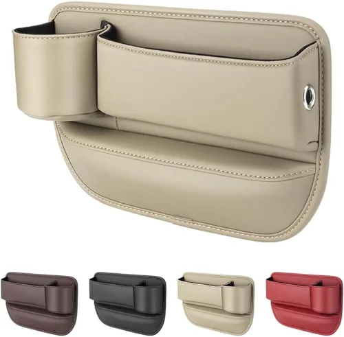 Bolsa de cuero para portavasos de automóvil, caja de almacenamiento para automóvil mejorada 2025 con soporte para tazas, caja de almacenamiento de
