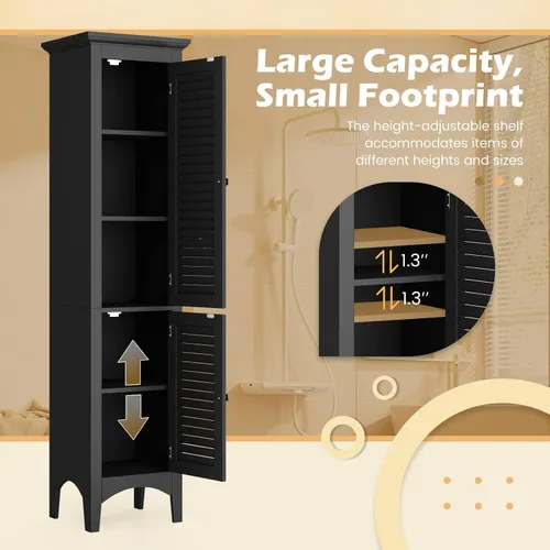 Miniatura 6 de Tangkula Armario de almacenamiento de baño de 63 pulgadas de alto, torre de lino estrecha independiente con estante ajustable, gabinete moderno