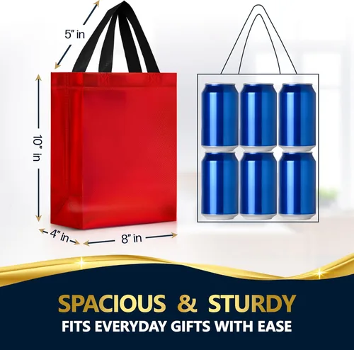 Miniatura 3 de Nush Nush Bolsas de Regalo Rojas Tamaño Mediano – Juego de 12 Bolsas de Regalo Rojas Brillantes Reutilizables con Asas - Bolsa Ideal para Regalos