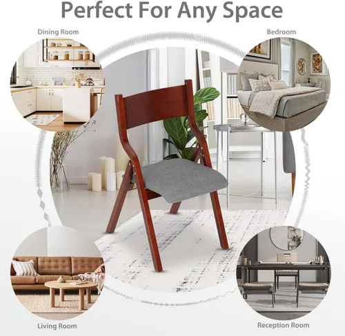 Miniatura 7 de OS MOTOR Juego de 2 sillas plegables con asiento acolchado, sillas de comedor portátiles con respaldo y cojín de diseño ergonómico, para comedor