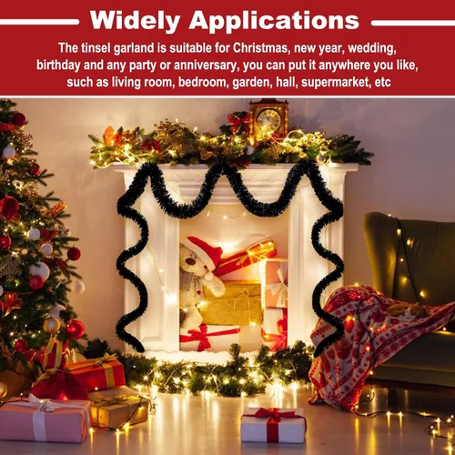 Miniatura 4 de Guirnalda de oropel de Navidad de 50 pies, telón de fondo de oropel metálico trenzado para colgar en la pared, para carrozas de desfile, carnaval