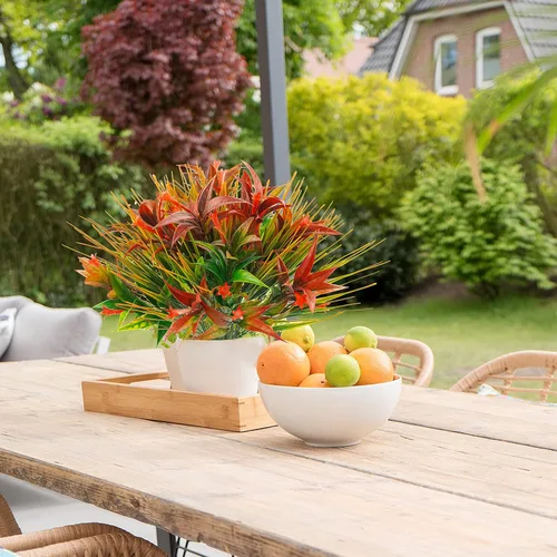 Miniatura 6 de Uieke 6 plantas artificiales para exteriores, resistentes a los rayos UV, flores falsas de gloria matutina con hierba naranja, flores tropicales