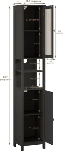 Miniatura 3 de ChooChoo Armario Alto de Almacenamiento para Baño con Luz, Gabinete de Baño Estrecho de 5 Niveles con 2 Puertas, Gabinete de Ropa Blanca Delgado