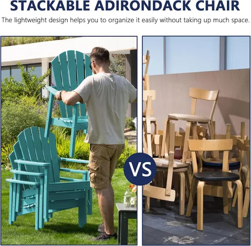 Miniatura 3 de nevilywood Sillas Adirondack Compactas Apilables, 26.3" de Ancho Sillas de Patio Exterior de HDPE - Diseño Duradero que Ahorra Espacio para Porche