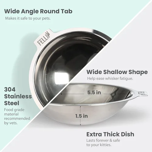 Miniatura 6 de Felli Oblik Cuencos Elevados para Comida de Gatos de Acero Inoxidable 304, Plato Plano Desmontable para Fatiga de Bigotes y Fácil Limpieza en Clásico