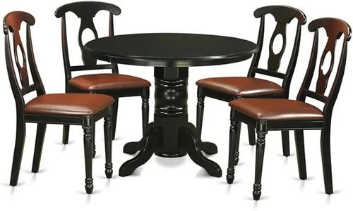 East West Furniture Shelton - Juego moderno de 5 piezas que incluye una mesa redonda con pedestal y 4 sillas de comedor de piel sintética, 42 x 42