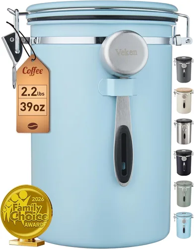 Miniatura 13 de Veken - Recipiente hermético para café de acero inoxidable, contenedor de almacenamiento de alimentos para la cocina con registro de fecha y cuchara