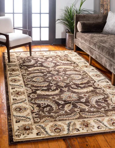 Unique Loom - Colección Voyage - Alfombra redonda tradicional oriental, marrón, Polipropileno, Marrón/Azul Claro
