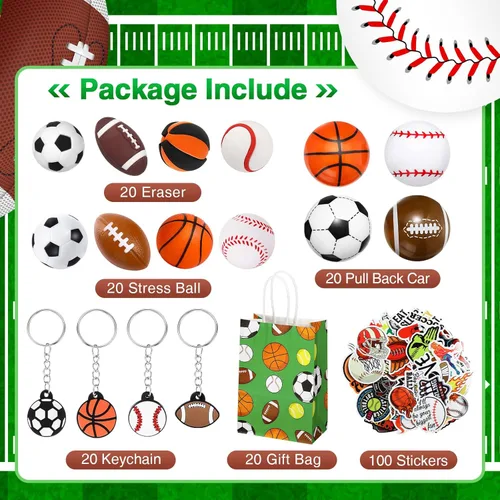 Miniatura 2 de Aoriher Juego de 200 piezas de recuerdos de fiesta deportiva, bolsas de regalo para fiestas deportivas, bolas deportivas de espuma, llaveros