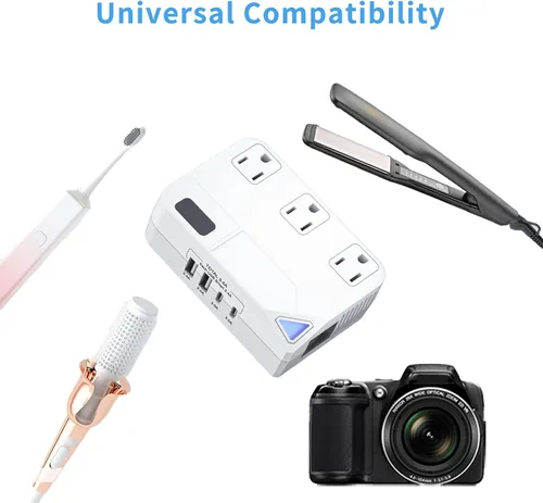 Miniatura 10 de Enchufe de conversión de 250 W, convertidor de viaje internacional con 2 puertos USB y 2 puertos USB-C, reducción de 220 V a 110 V para áreas de 100