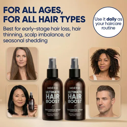 Miniatura 7 de Moerie Ultimate Hair Boost Spray diseñado para fortalecer el cabello y restaurar la salud del cuero cabelludo, suero 100% natural para el cabello