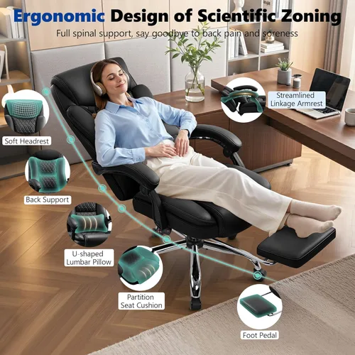 Miniatura 8 de Silla de oficina ejecutiva reclinable de 400 libras con reposapiés, silla de oficina ergonómica grande y alta, sillas de escritorio para oficina